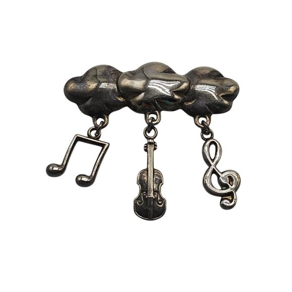 Unbranded Jewelry - Vintage Silver Tone Musical Cloud Pin With Treble Clef Note & Violin Charms